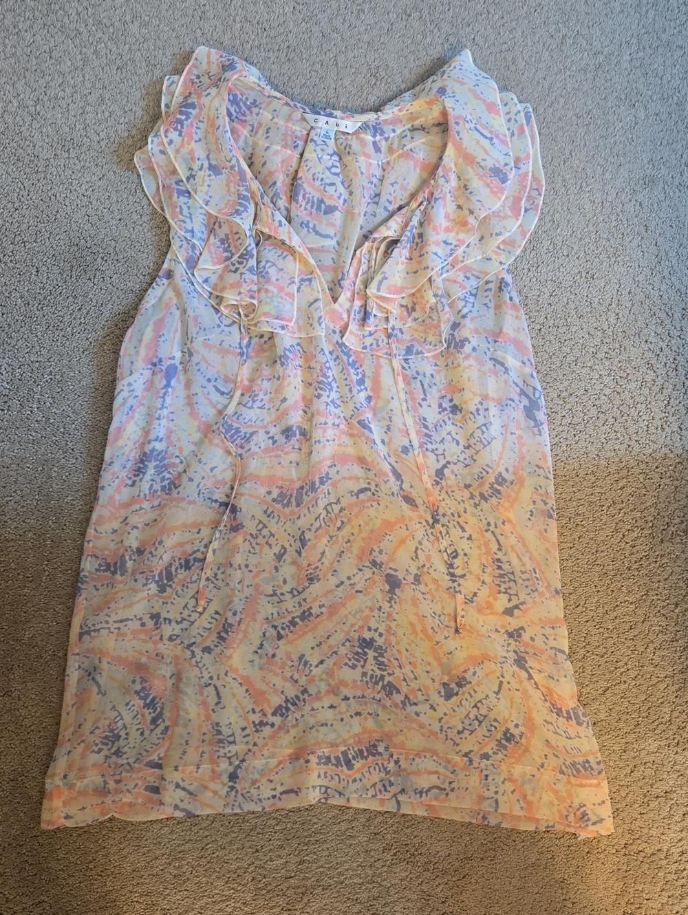 CAbi Pastel Coral, Lavender & Cream Ruffle Tank